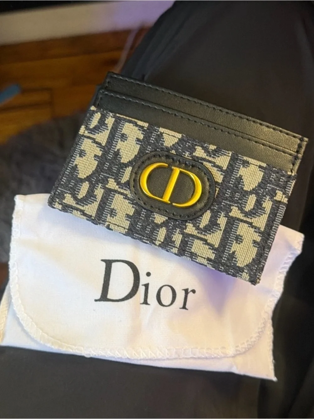 Dior Oblique Canvas Cardholder - Navy & Beige with Gold CD